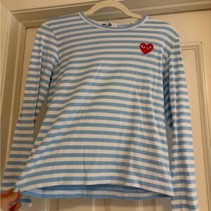 Comme des Garcons Kids Blue and White Striped Long Sleeve Tee